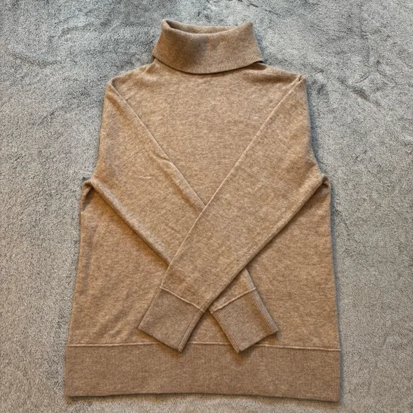 Bleu Gray Merino Wool (70%) & Cashmere (30%) Turtleneck Sweater - Camel Tan - M - Picture 10 of 10